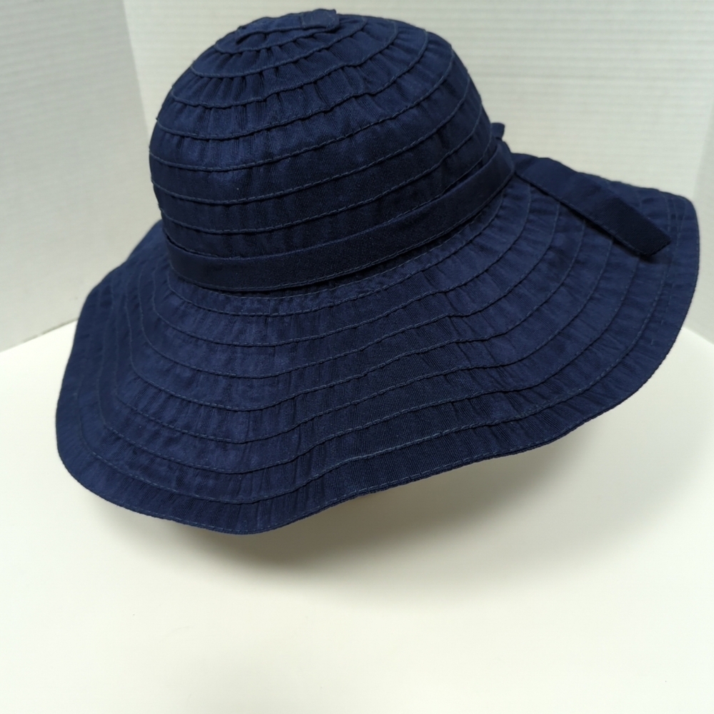 Vintage Scala Pronto Sun Hat Ribboned Wide Brim Light Weight Navy S/M - Picture 7 of 12